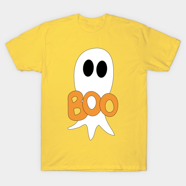 Cute Halloween ghost cartoon with BOO text T-Shirt by Angel Dawn Design